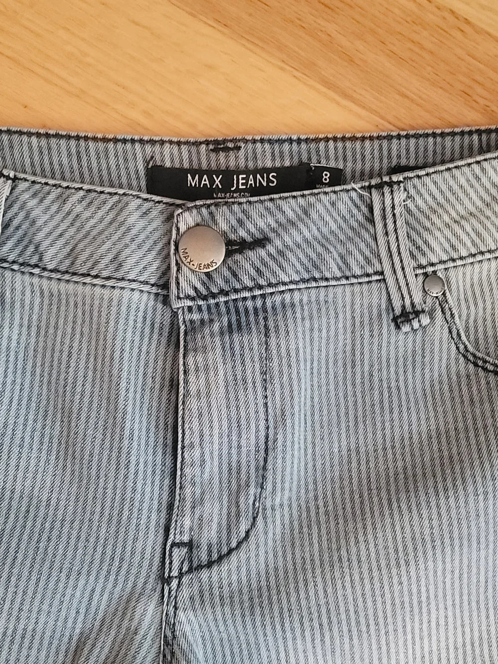 Max Jeans Light Blue Pinstriped Denim Short Shorts